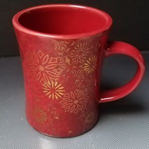 Peets coffee red holiday mug 2010 gold snowflakes
